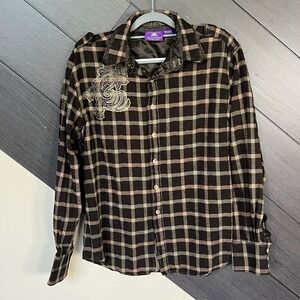 Jimi Hendrix "The Purple Label" Rock & Roll Religion Plaid Button-Up‎ Shirt